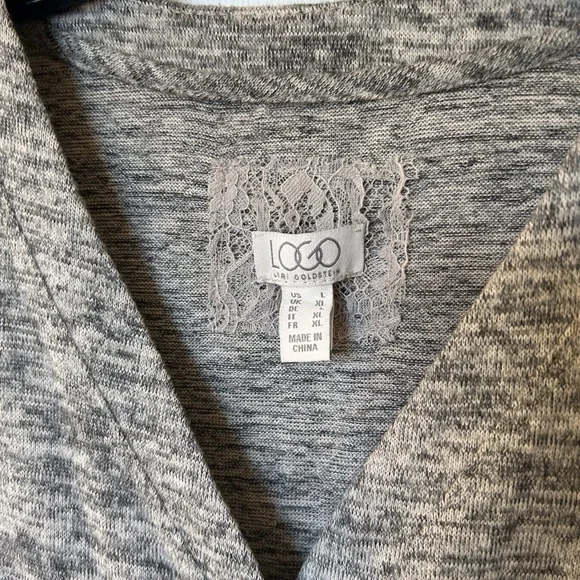 LOGO Lori Goldstein Button Up Lace Trim V-neck Sweater Vest, Women’s, Lg, Gray - Picture 9 of 16